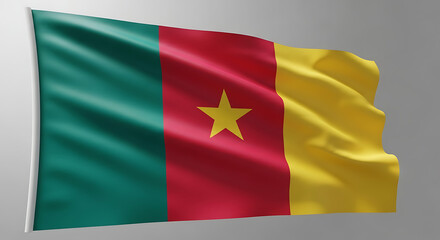 The Vibrant National Flag of Cameroon Waving Majestically Against a Neutral Backdrop