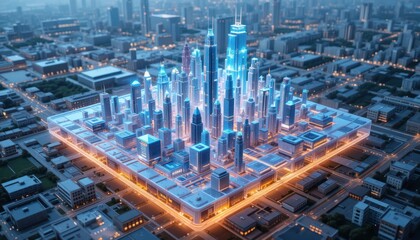 Naklejka premium Futuristic Cityscape: A Digital Metropolis at Night