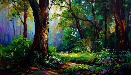 Colorful forest landscape painting