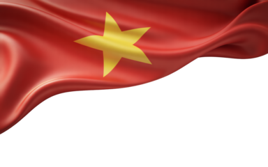 Waving Vietnam flag with golden star on red fabric with copy space below, representing national pride and patriotism