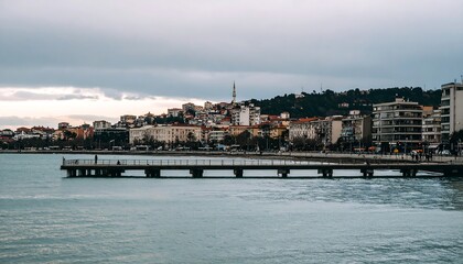 Fototapeta premium Coastal city view on a cloudy day