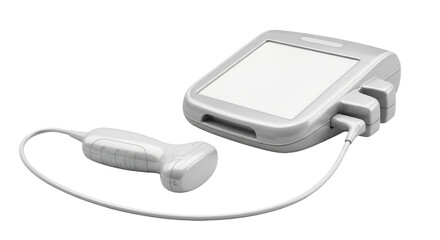 Detailed White Medical Ultrasound Device with Probe Cable and Screen Against Transparent Backdrop High Resolution 4K Render