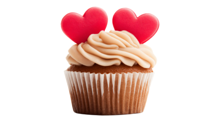 a cupcake with two hearts on top