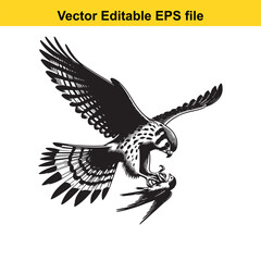 Obraz premium Vector art of falcon hunting a smaller bird, isolated on white background long horn, , long horn