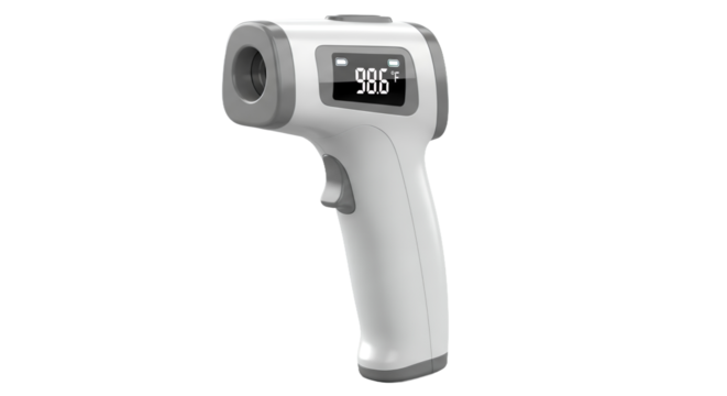 Digital Infrared Thermometer Showing Temperature Reading Isolated on Transparent Background for Medical and Health Related Concepts