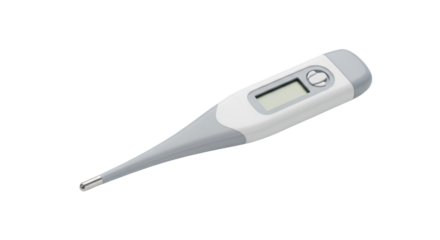Digital Thermometer on Transparent Background for Medical Temperature Measurement in White and Gray
