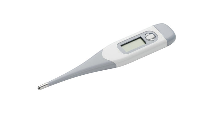 Digital Thermometer on Transparent Background for Medical Temperature Measurement in White and Gray
