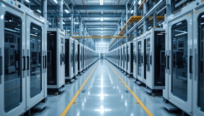 Fototapeta premium Industrial Facility: Rows of Modern Machinery in a Clean Production Plant