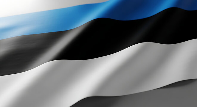 Estonian flag waving in the wind blue black and white stripes