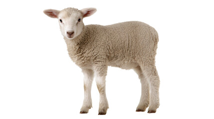 a sheep standing on a white surface with a white background