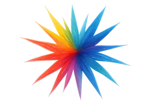 Multicolored sharp spikes radiating outward, forming vibrant star-like geometric pattern against transparent backdrop