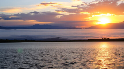 Naklejka premium Lago Espejo Grande near Villa la Angostura in Neuquen Province, Argentina. Beautiful sunset on Lago Espejo Grande