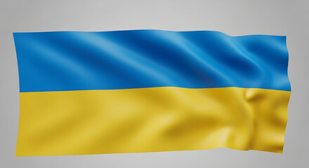 Ukrainian Flag Waving Proudly Against a Soft Gray Background