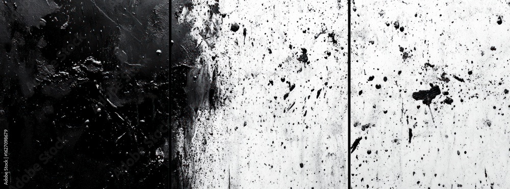 Poster abstract black and white textured surface with cracked and splattered paint creating a striking cont