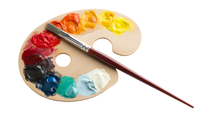 a palette with a paint brush and a palette of different colors