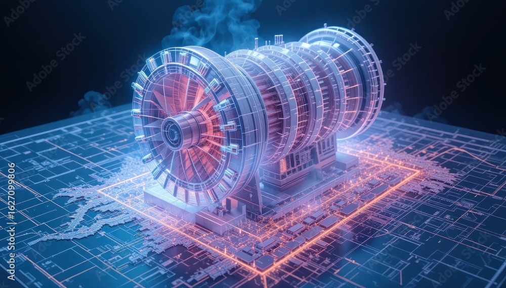 Poster futuristic turbine engine: a digital rendering of advanced technology