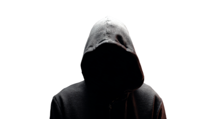 a person in a hoodie is standing in front of a white background