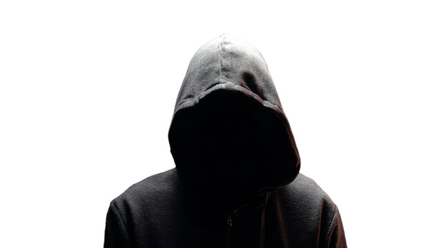 a person in a hoodie is standing in front of a white background
