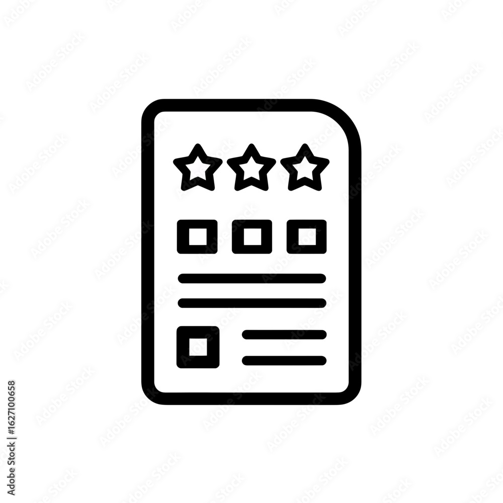 Aufkleber stylized outline of a document with stars and squares on white backdrop, concept for rating interfac
