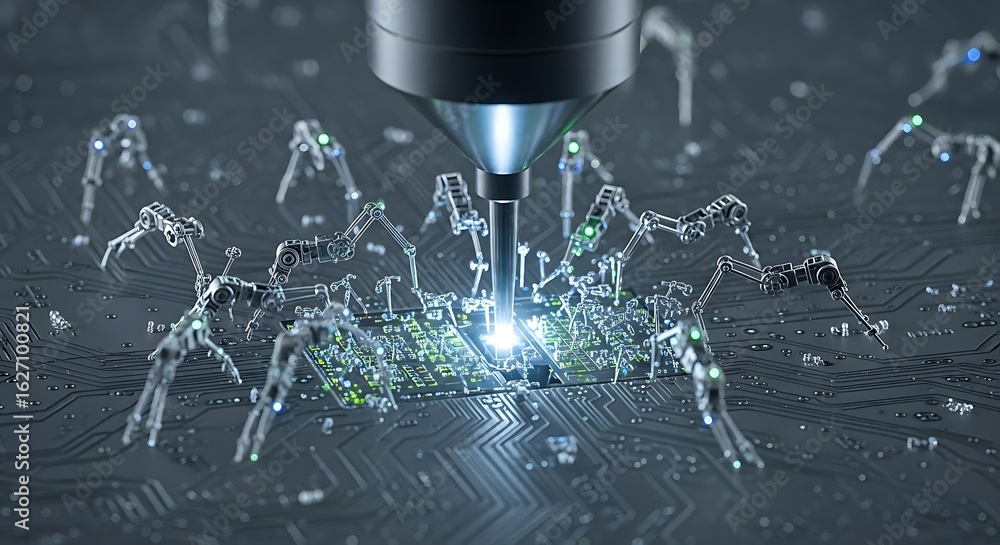 Poster robotic assembly of microchip: futuristic technology and precision engineering