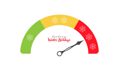 Color loading christmas concept vector graphic with loading scale, snowflake, indicator. Retro winter holidays concept design to use for christmas card, winter sale, holiday greetings. 