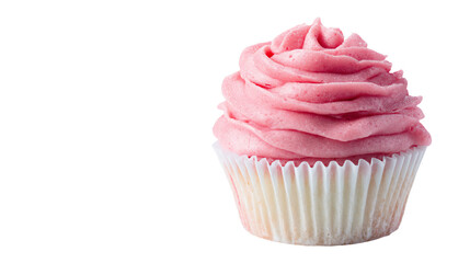a cupcake with pink frosting on a white background