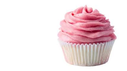 a cupcake with pink frosting on a white background