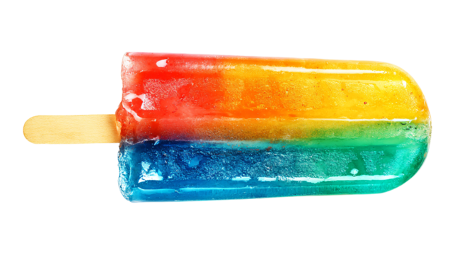 a popsicle with a rainbow colored liquid on it