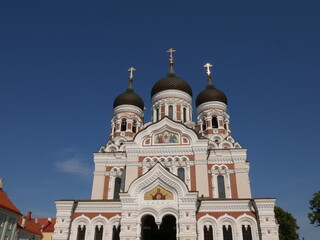 Fototapeta premium Alexander Nevsky orthodox Cathedral entrance in Tallinn, Estonia, taken during a lovely summer day while visiting the old town.