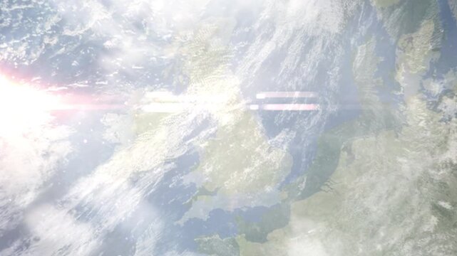 Earth zoom in from space and focus on Burnley, England, North West England, Great Britain. Background for travel intro or blog. Satellite view. 3D style Animation. Images from NASA.