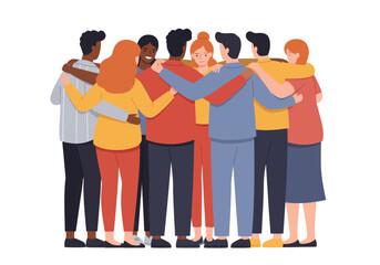 Obraz premium Illustration Vector of Diverse People Hugging Together in a Modern Flat Style