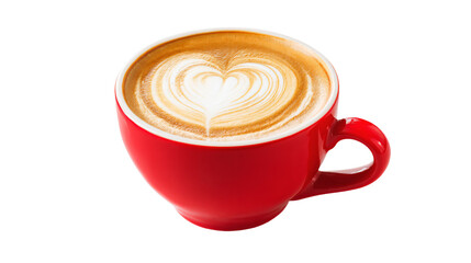 a red cup of coffee with a heart on it