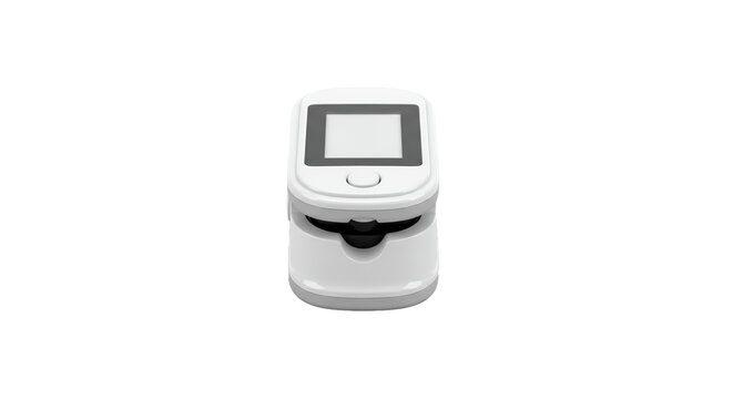 Isolated White and Gray Pulse Oximeter Displaying Health Monitoring Device on Transparent Background