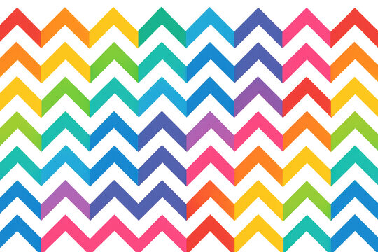 Seamless colorful chevron or zig zag pattern forming a striped rainbow gradient on transparent background
