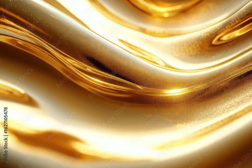 Poster smooth and shiny flowing golden liquid texture with bright reflections and warm highlights creating 