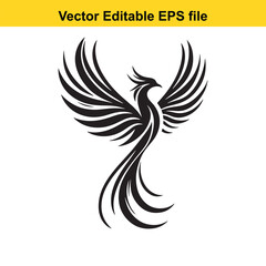 Obraz premium Vector art of stylized phoenix bird isolated on white background long horn, , long horn