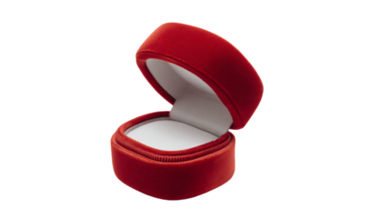 a red ring box with a white lid