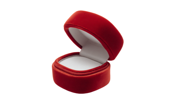a red ring box with a white lid