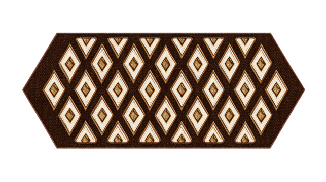 a brown and white rug with a diamond design
