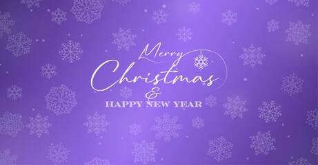 Purple Merry Christmas card design with snowflake vector illustration. Winter holidays concept card design to use for merry christmas cards, winter holiday advertising, christmas greetings. 