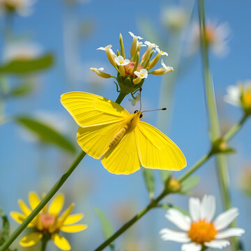Cloudless Sulphur Butterfly (Phoebis sennae) in open fields, commonly found in the Americas