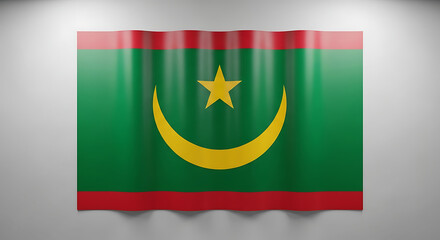 Obraz premium Islamic Republic of Mauritania National Flag Waving with Spotlight