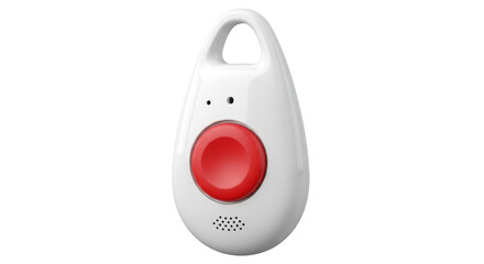 Medical Alert Pendant in White with Red Button for Emergency Calls Isolated on Transparent Backdrop Featuring Personal Safety Device