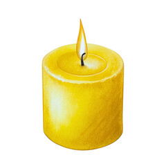 Single lit yellow candle isolated on transparent background