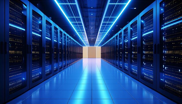Futuristic server room interior