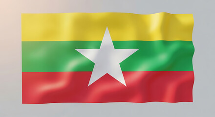 Obraz premium The National Flag of Myanmar Waving in the Wind