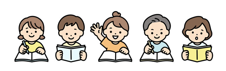 楽しく学習をする子供たちのイラスト素材