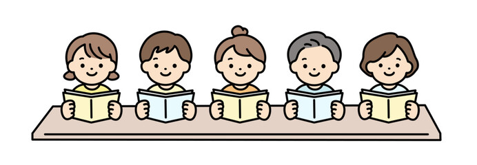 楽しく学習をする子供たちのイラスト素材