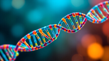 A colorful representation of a DNA double helix, symbolizing genetic research and science.