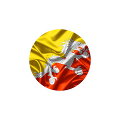 Bhutan Flag in Circular Design with Fabric Fold Texture